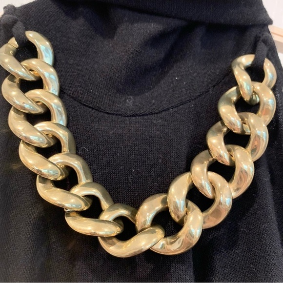 Black Mock Neck Cold-Shoulder Sweater with Attached Gold Chain Necklace - Picture 2 of 4